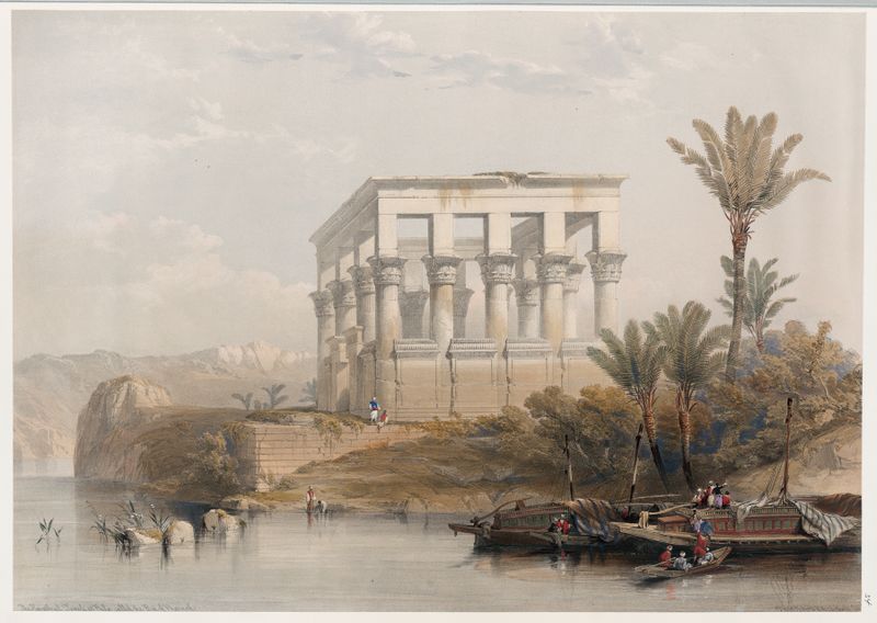 El templo hipaetral en Philæ, óleo sobre lienzo de David Roberts