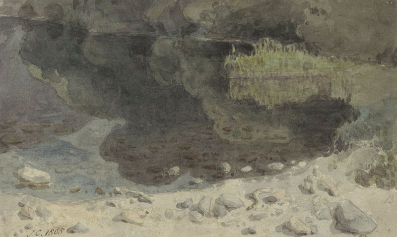 Landscape with a river in In Borrowdale, Cumberland by Joshua Cristall, oil painting
