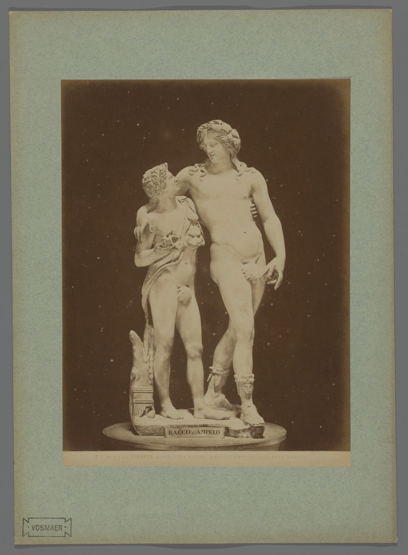 Rococo albumen print by Fratelli Alinari depicting Bacchus and Ampelos