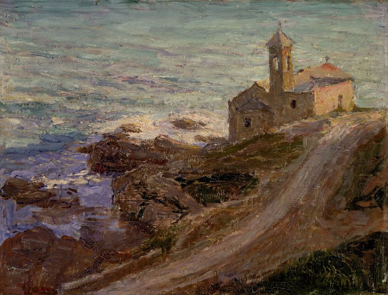 The Church of Sant’Ampelio in Bordighera, oil on canvas by Georges Léon Ernest Buysse