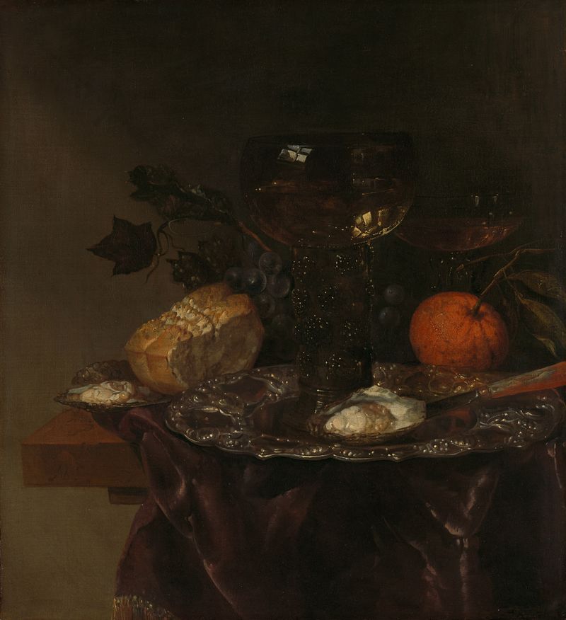 Still Life oil painting by Abraham van Beyeren featuring fruits on a table