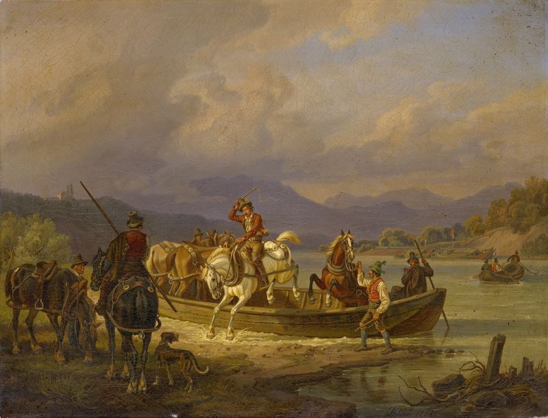 Riders disembarking a ship, oil painting by Johann Adam Klein