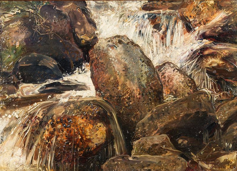 Waterfall Study, Eggedal by Ernst Josephson, oil on canvas depicting a waterfall and rocks