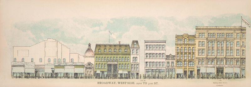 Genre scene depicting a bustling city street in 1899 by Mail & Express