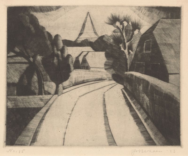 Expressionism artwork by Jo Bezaan depicting an archway with light and shadows, 1923