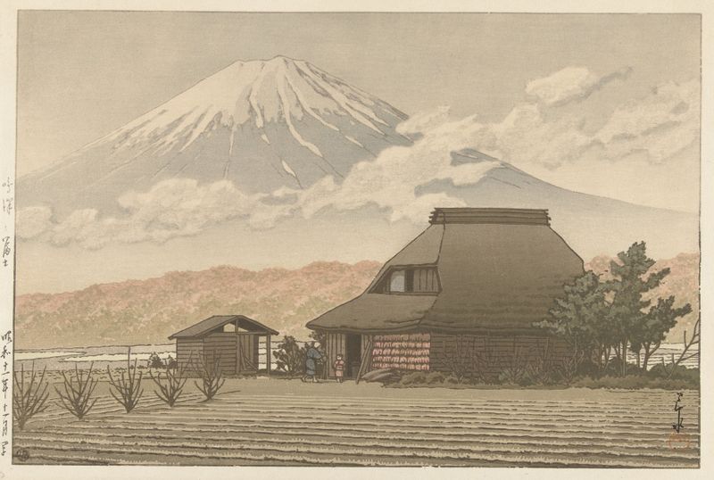 Paisagem do Monte Fuji e da aldeia de Narusawa, Ukiyo-e de Kawase Hasui