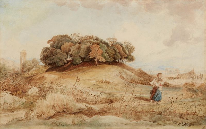 Paisagem de vegetação exuberante em Der Hain der Egeria de Viktor Paul Mohn, óleo sobre tela