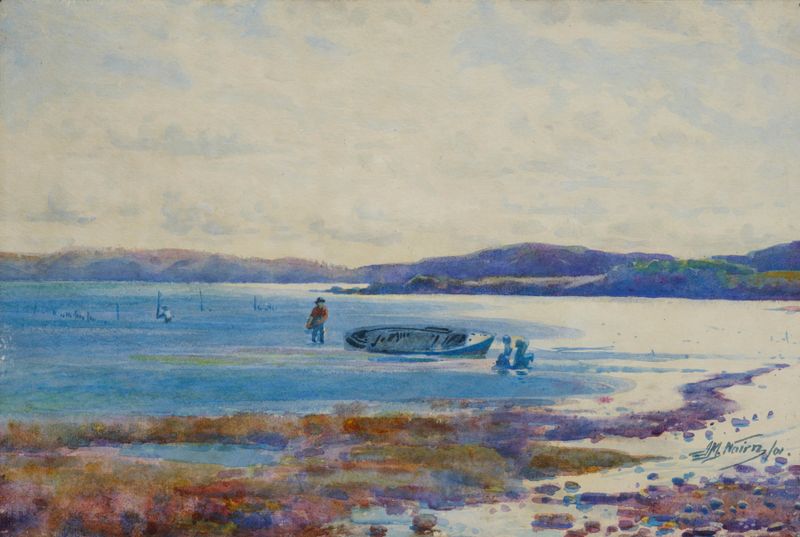 Porirua Harbour by James Nair, impressionism, depicting tranquil water and sky