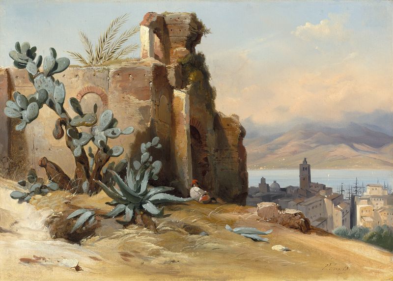 Ancient ruins in Sicily by Jean-Charles Joseph Rémond, oil painting