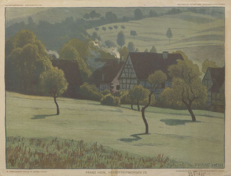 Landscape oil painting by Franz Hein depicting a tranquil morning with soft hues.