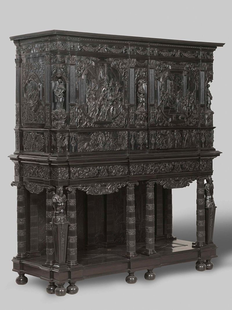 Gabinete de ébano con escenas bíblicas, grabado de Pierre Gole
