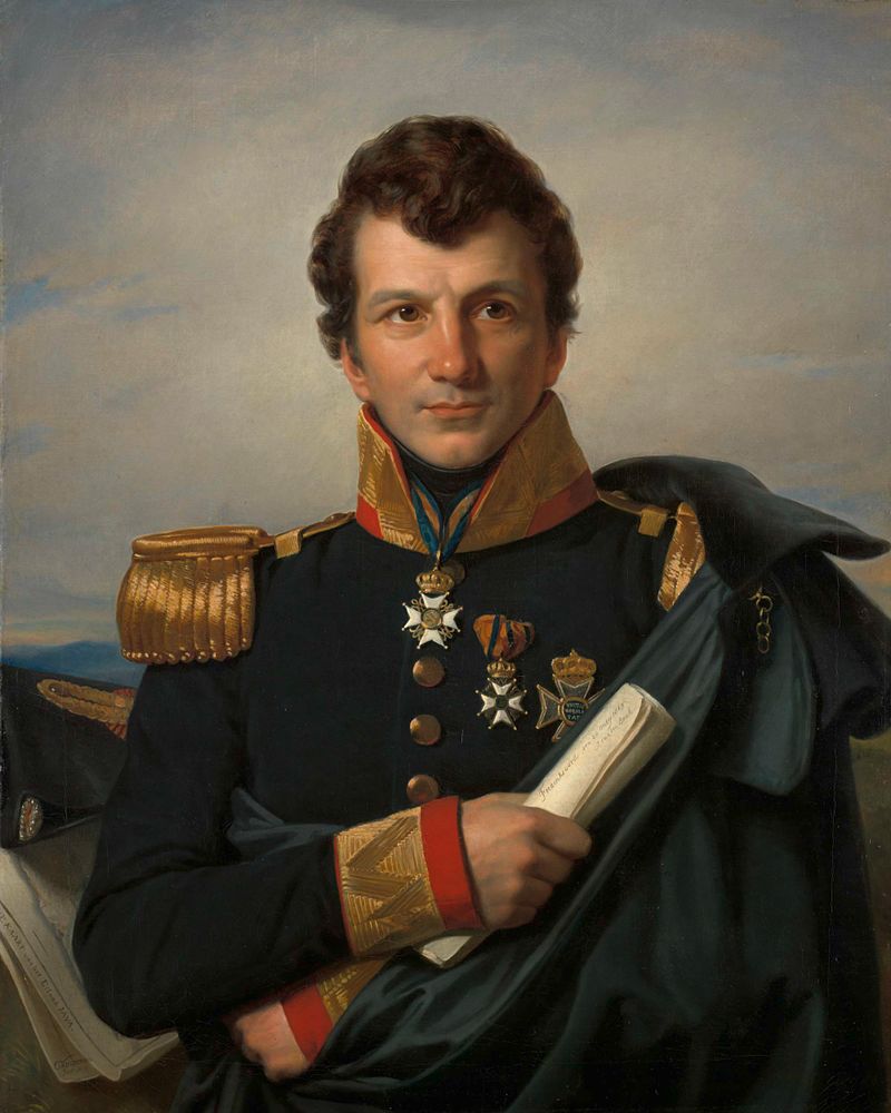 Portrait of Johannes van den Bosch holding a map, oil painting by Cornelis Kruseman