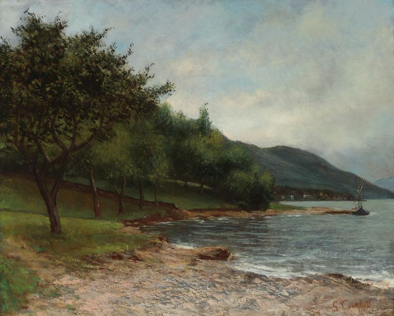 Paisagem do Lago de Genebra por Gustave Courbet, pintura a óleo