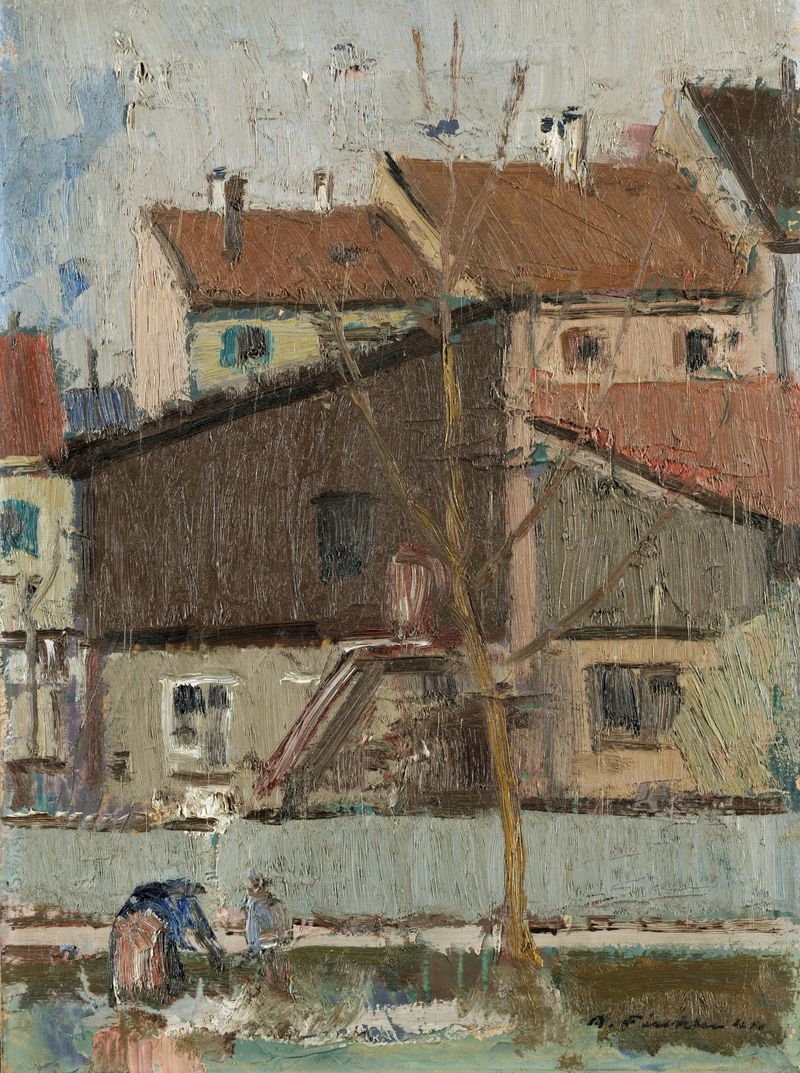 Landscape by Arnold Fiechter, impressionism, depicting light and nature.