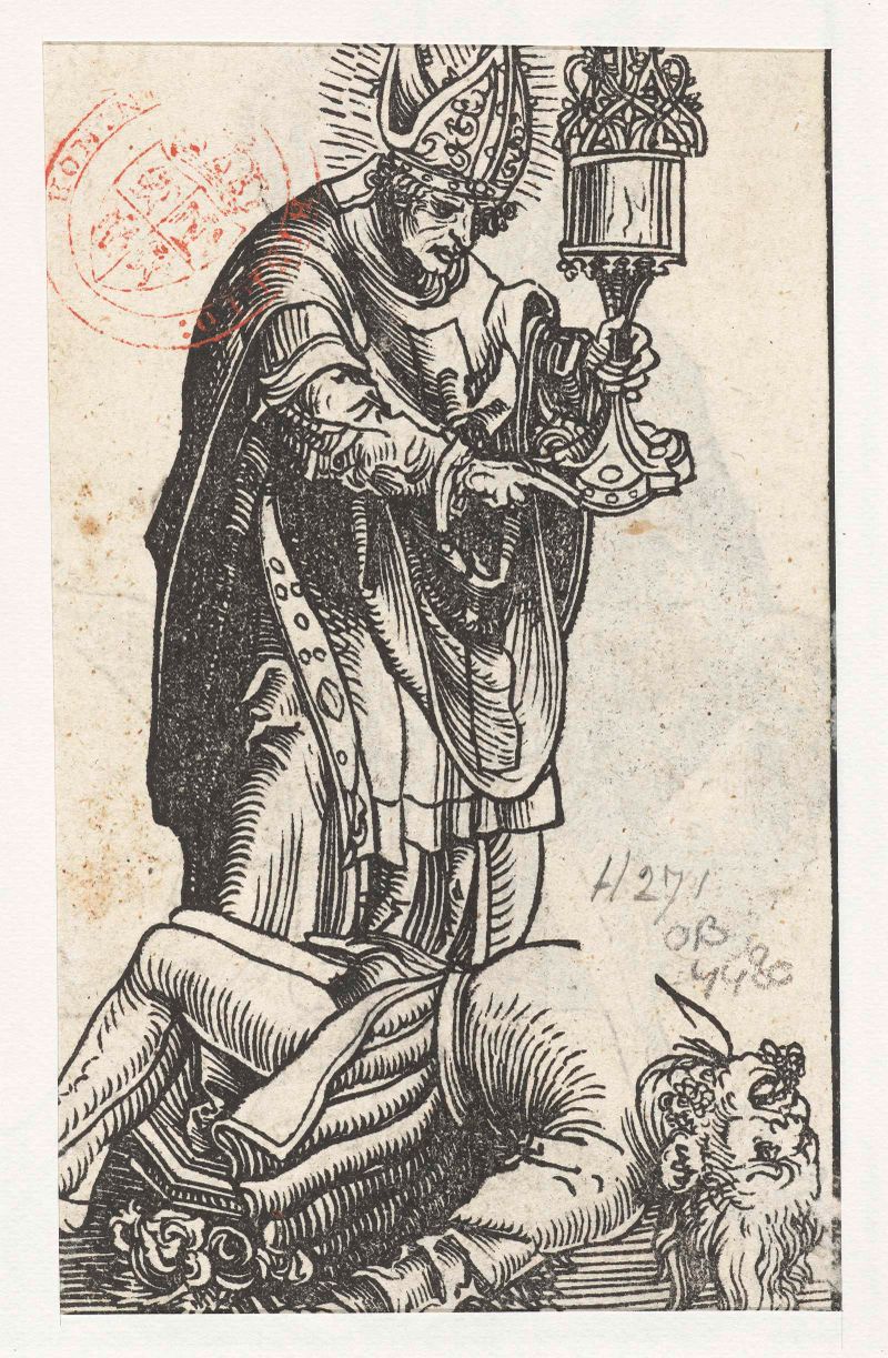 Figura religiosa de São Valentim como bispo, papel de Lucas Cranach