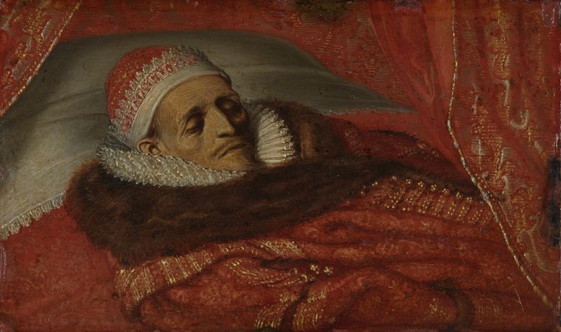 Historical portrait of Prince Maurice in state, oil on copper by Adriaen Pietersz van de Venne