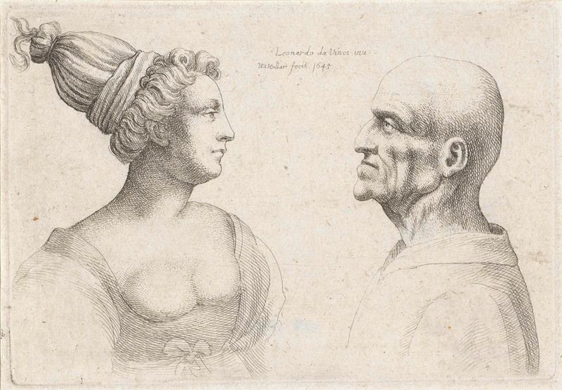 Retrato de un hombre y una mujer calvos con turbantes, grabado de Wenceslaus Hollar