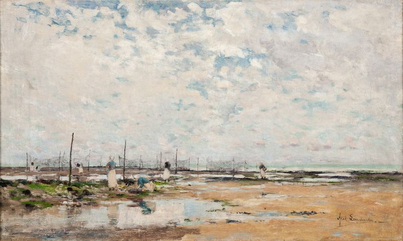 The Beach at Villerville, Normandy by Axel Lindman, oil on canvas, depicting waves and sandy shore