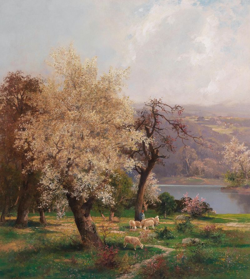 A Lake Landscape in Spring by Adolf Kaufmann, impressionism