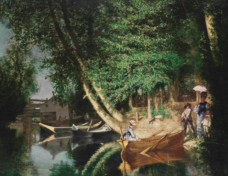 Una tarde soleada en la ribera, óleo sobre lienzo de Ernest Louis Pichio