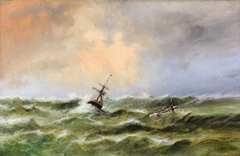 Heavy Seas in the Black Sea, oil on canvas by Lev Felixovich Lagorio, depicting turbulent waves and dark sea.