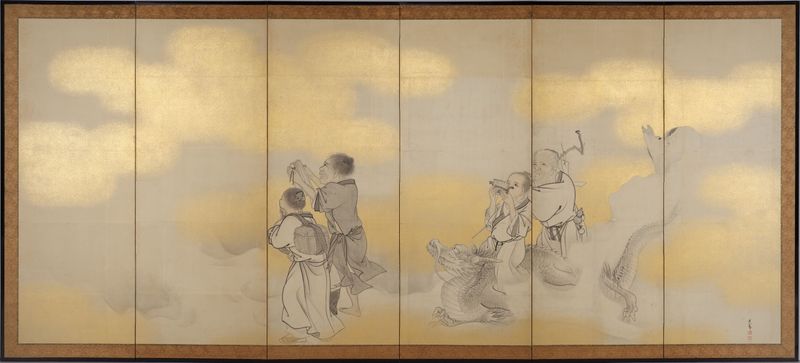 Seven Chinese Immortals, gold medium, by Goshun
