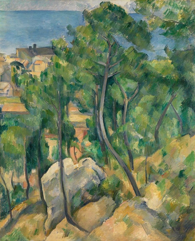 Marinha de Paul Cezanne, óleo sobre tela, retratando um mar tranquilo e horizonte