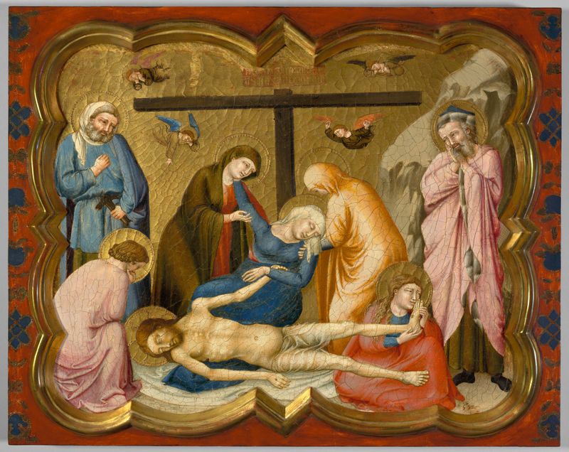 A Lamentação sobre o Cristo Morto, ouro, Master of the Fogg Pietà, figuras em luto.