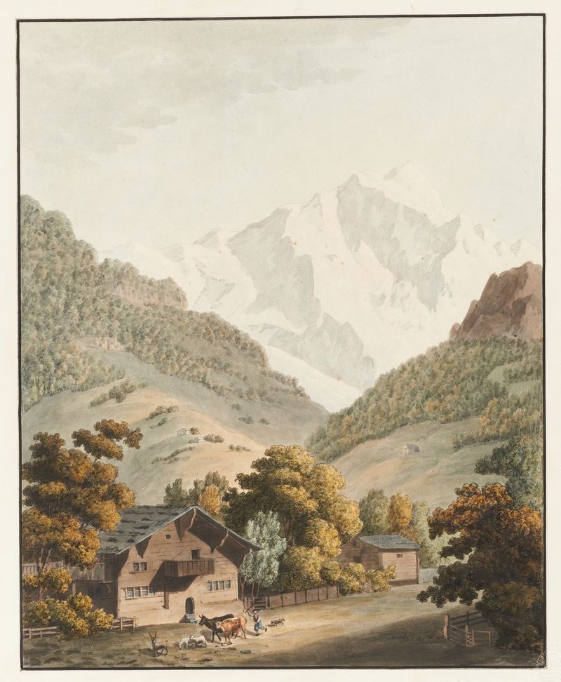 Landscape of Jungfrau-Horn by Johann Ludwig Aberli, depicting mountains at dawn.