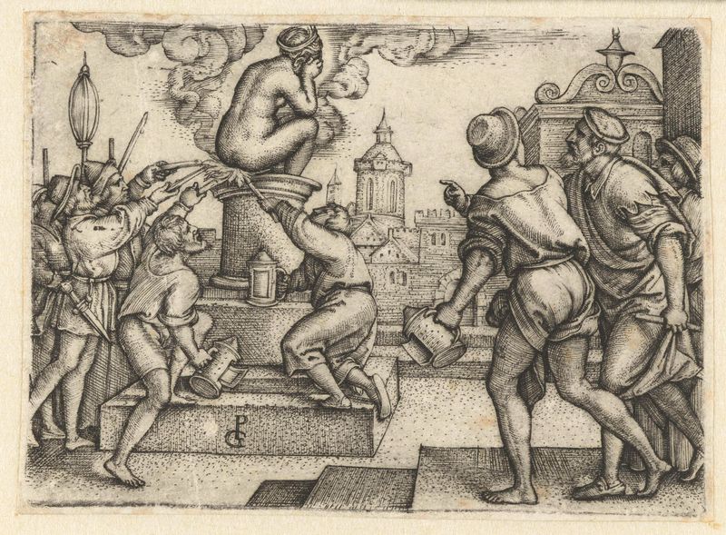 Gravura de Georg Pencz retratando uma princesa desafiadora em uma cena histórica