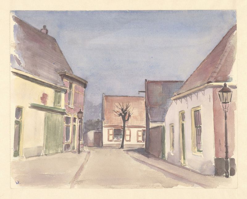 Landscape by Wim Hagemans, featuring earth tones and gold, Post-Impressionism