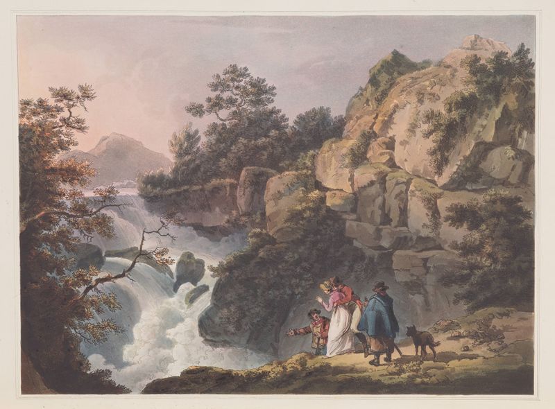 Cataract on the Llugwy, oil painting by Philip James de Loutherbourg depicting a waterfall in a lush forest.