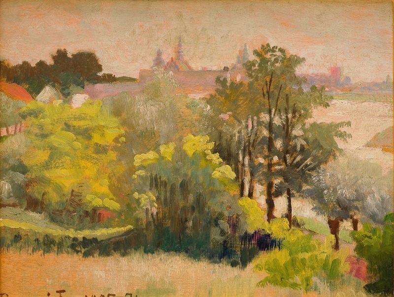 Vista del paisaje de Cracovia desde Zwierzyniec por Jacek Malczewski, pintura al óleo