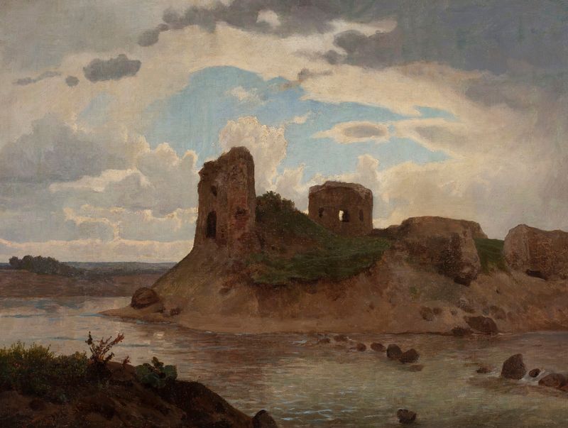Landscape of the ruins of Bobrowniki castle by Wojciech Gerson, oil painting