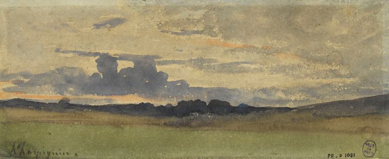 Paisagem representando um céu tempestuoso em pintura a óleo de Henri-Joseph Harpignies