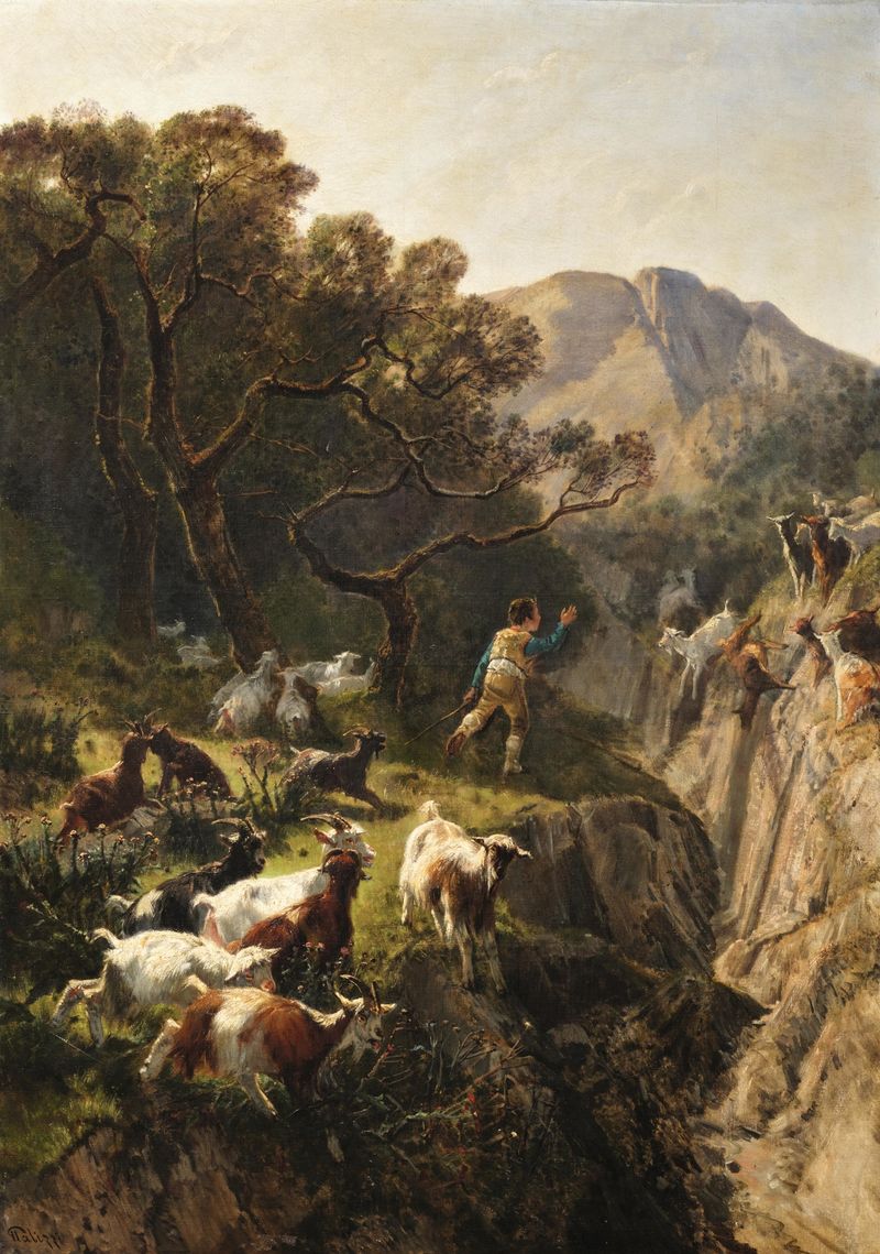 Landscape with a shepherd in the mountains, oil painting by Giuseppe Palizzi