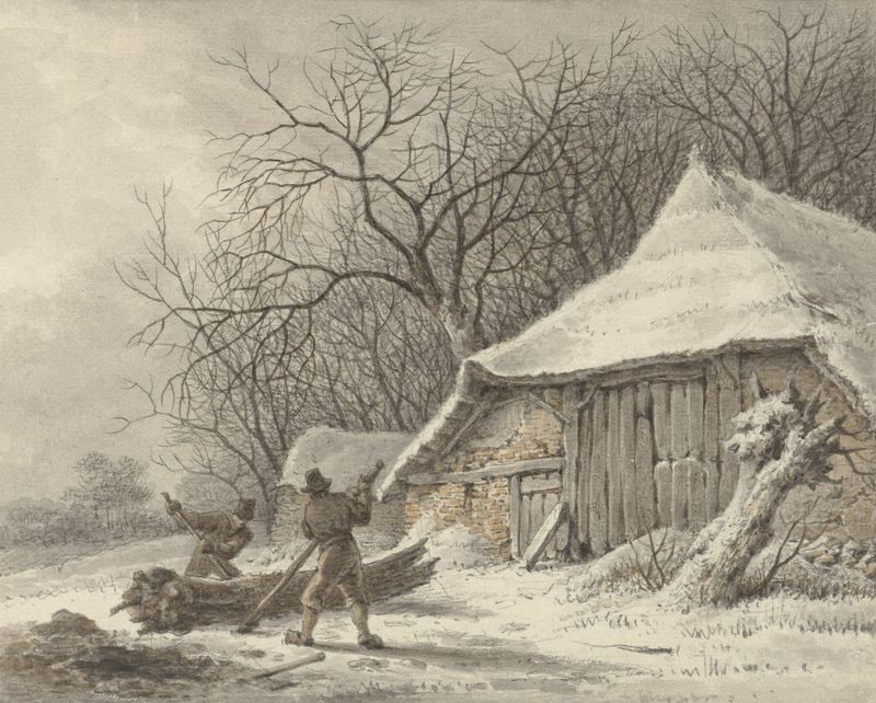 Paisaje invernal con una granja de François Joseph Pfeiffer II, óleo sobre lienzo