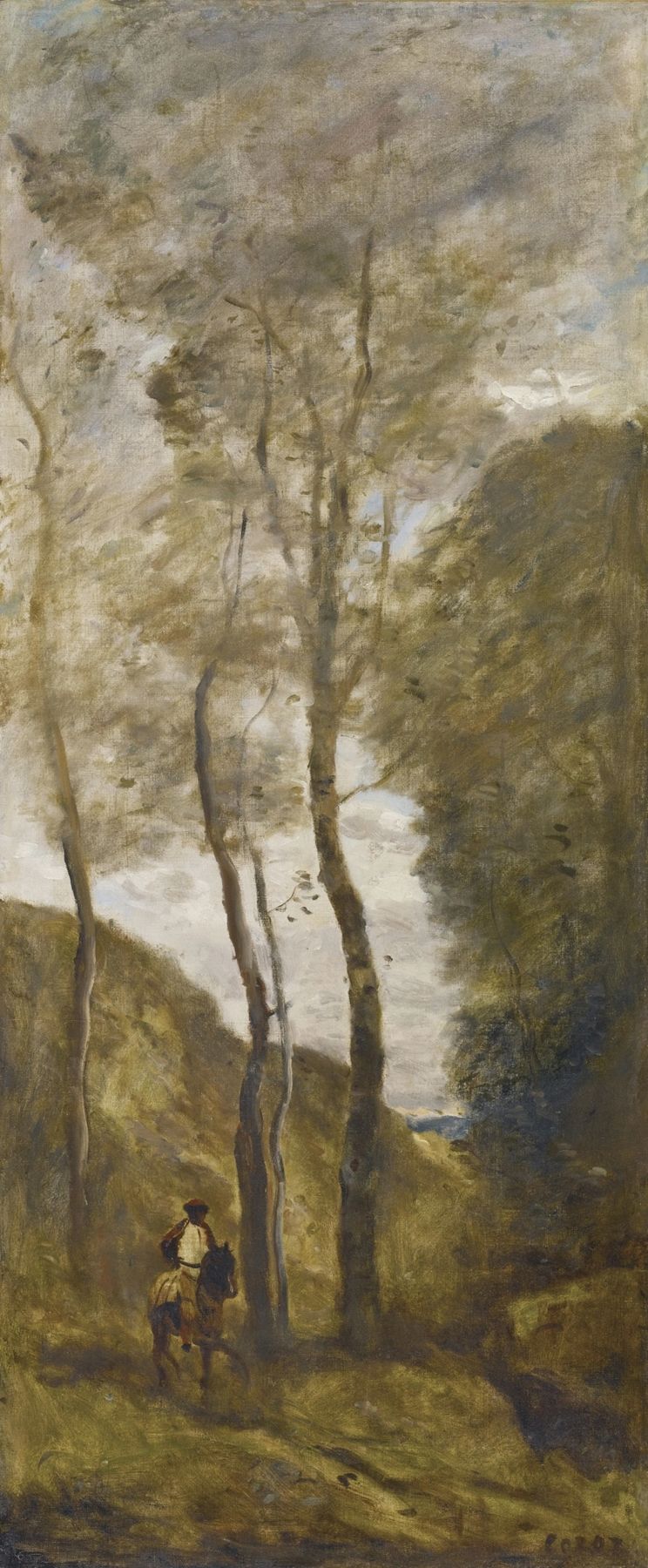Pintura al óleo de Jean-Baptiste-Camille Corot que representa un río y un follaje exuberante.