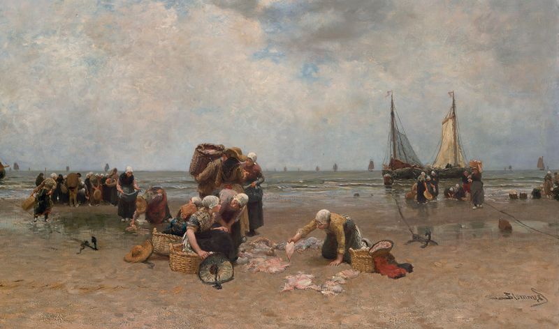 Cena marinha ao crepúsculo, óleo sobre tela de Bernardus Johannes Blommers
