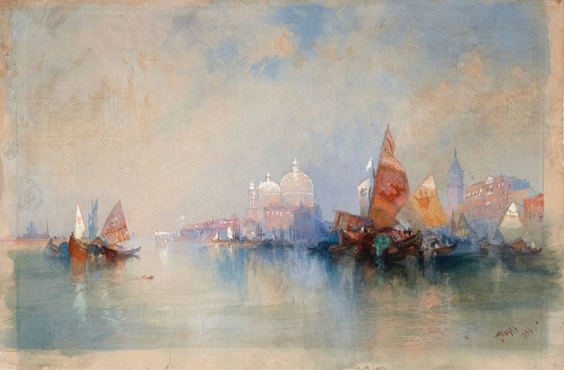 Cena da lagoa com Santa Maria della Salute, pintura a óleo de Thomas Moran