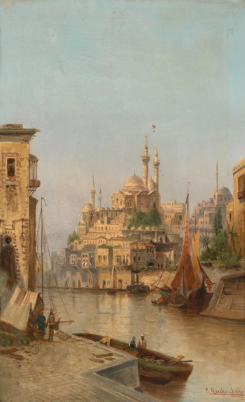 Escena de género que muestra figuras en conversación, pintura al óleo de Karl Kaufmann
