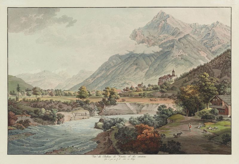 Paisaje con un prado y montañas de Johann Ludwig Aberli, medio desconocido