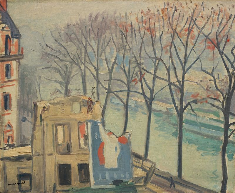 Pintura al óleo de Post-Impresionismo de Albert Marquet que representa edificios parisinos contra un cielo crepuscular