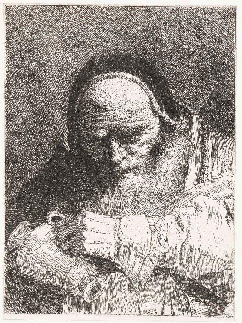 Figurative etching by Giovanni Domenico Tiepolo featuring a figure with a ceremonial jug.