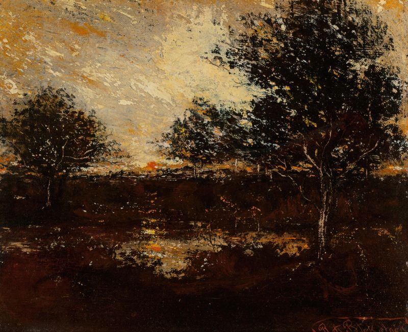 Reflections by Ralph Albert Blakelock, oil painting depicting tranquil water reflections.