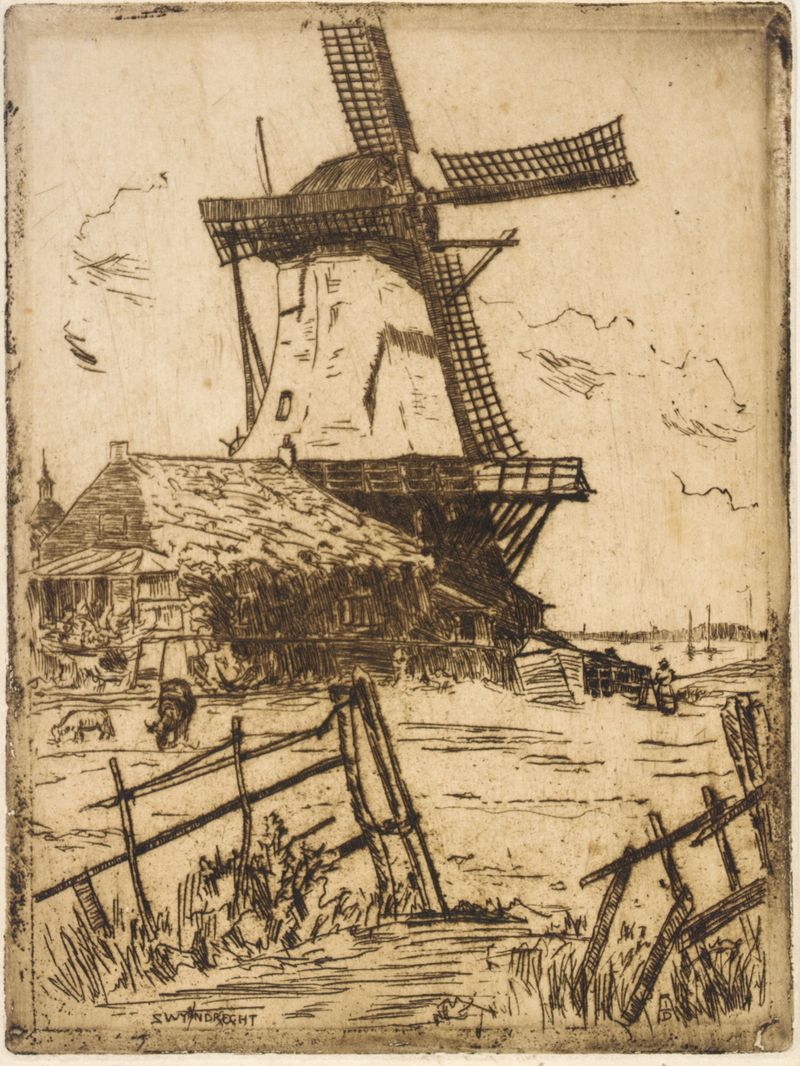 Paisagem de moinho a óleo de George Charles Aid
