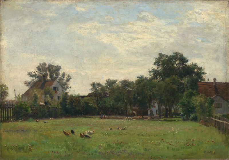 Rural landscape with farmhouses and trees, oil painting by Philipp Röth