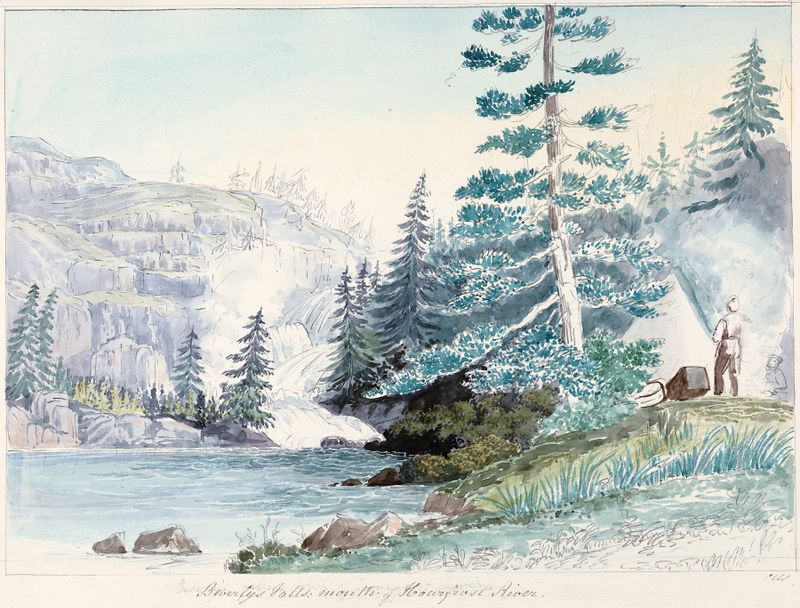 Beverley’s Falls, Mouth of Hoar Frost River de Charles Hamilton Smith, aquarela sobre papel