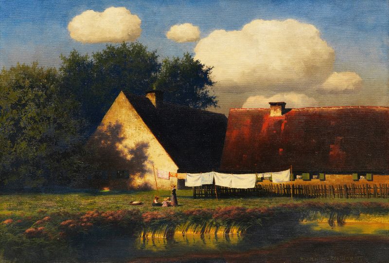 Mãe com crianças em uma pintura a óleo de Paul Wilhelm Keller-Reutlingen