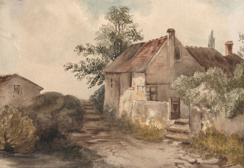 Landscape with a House by Nicaise De Keyser, oil painting depicting a serene twilight landscape.